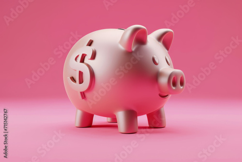 3D Rendered Pink Piggy Bank with Dollar Sign Emblem, Isolated on a Pink Background