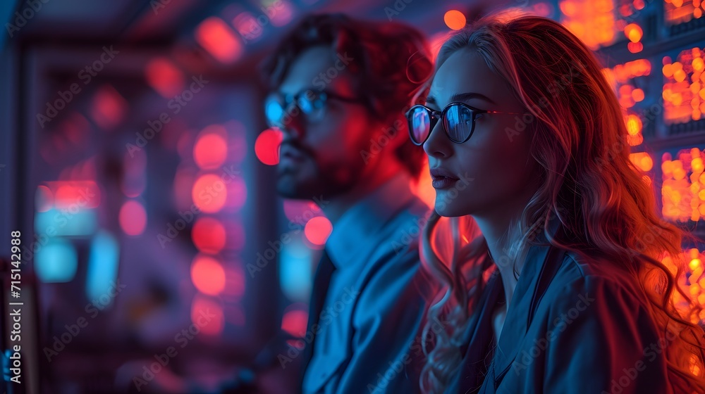 tech team in a i.t room talking to employees. portrait of a person in a nightclub tech team in a i.t room talking to employees. portrait of a person in a nightclub