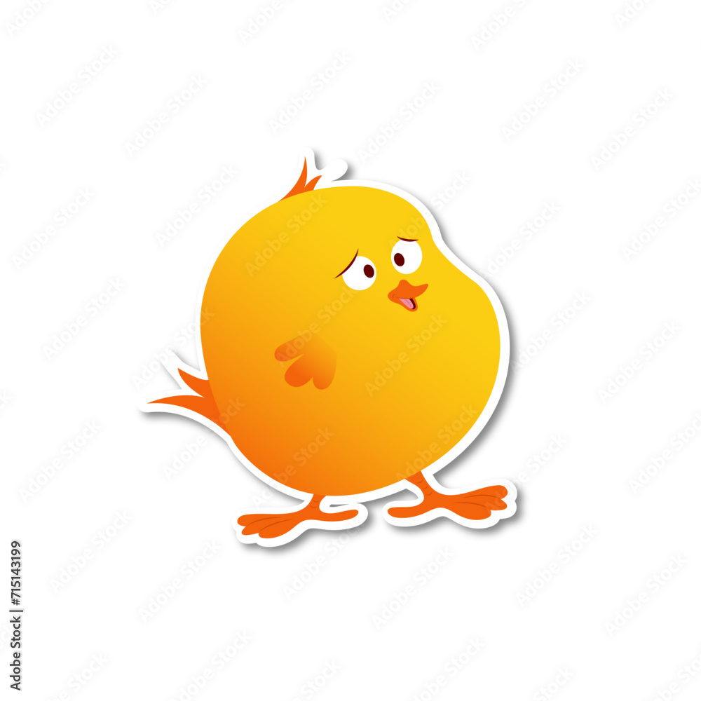 Vector drawing of a cute little chicken. Cute little chicken sticker. Vector drawing of a cute little chicken. Cute little chicken sticker.