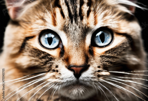 Intense gaze of a tabby cat with blue eyes