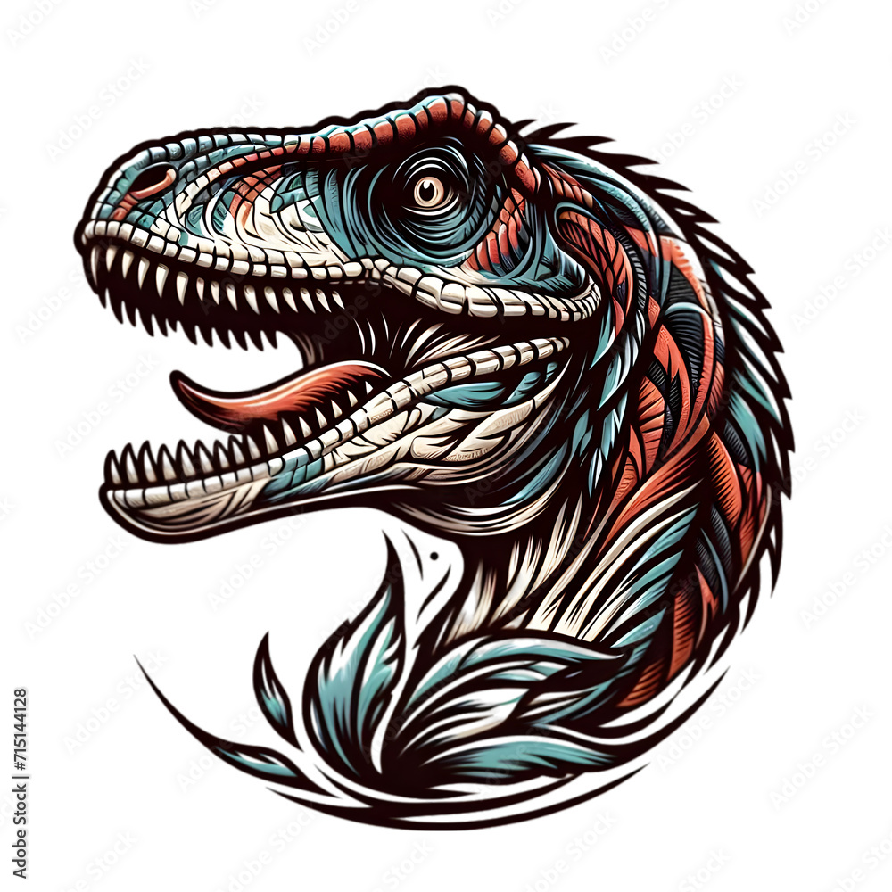 Fototapeta premium Velociraptor Tattoo Illustration Art On A Transparent Background Generative AI.