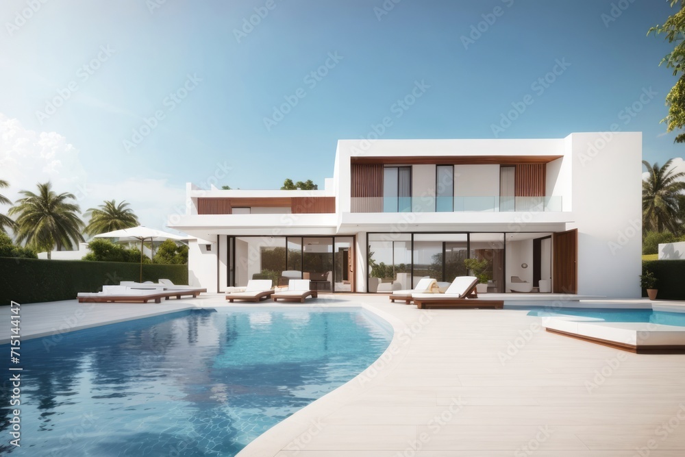 Residential architecture exterior home design of modern villa with pool and white wall