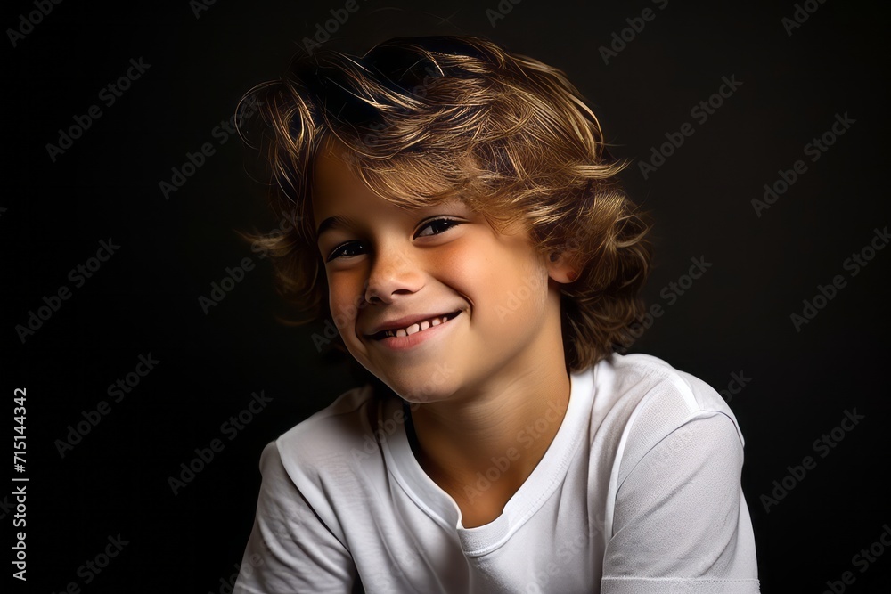 Portrait of a smiling little boy on a dark background. Studio shot. Portrait of a smiling little boy on a dark background. Studio shot.