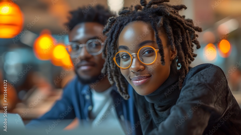 two African Americans working together with laptops