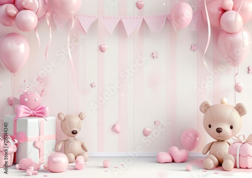 Baby Girl Announcement Shower Birthday Card Background Wallpaper Image 5 x 7 Pink