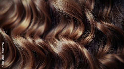 closeup view of a bunch of shiny curls brown hair.