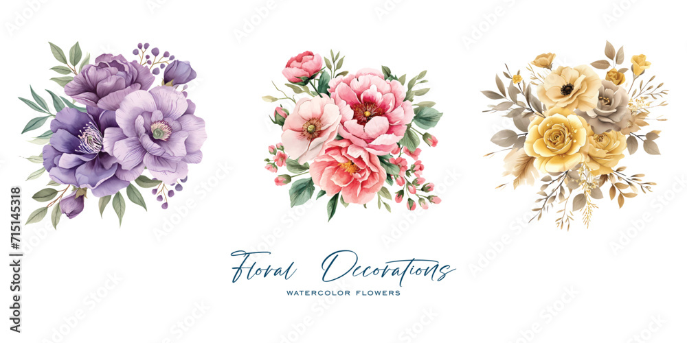 An elegant and beautiful watercolor flower is very suitable for wedding decoration purposes or as a wedding invitation element An elegant and beautiful watercolor flower is very suitable for wedding decoration purposes or as a wedding invitation element