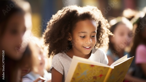 Closeup of a teen reading to children at an afterschool program