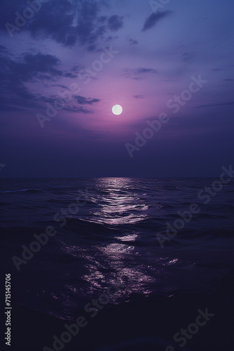 spectacular metaphysical moon aging over the ocean at sunset