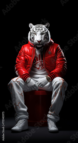 a anthropomorphic White Tiger Full body