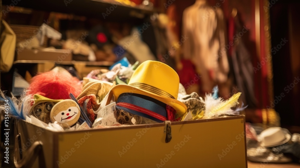 Prop Box Empty Closeup of a prop box overflowing with various objects and costumes ...