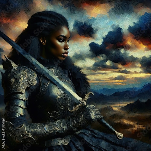 A beautiful viking warrior Valkyrie with the weapon prepared for a battle