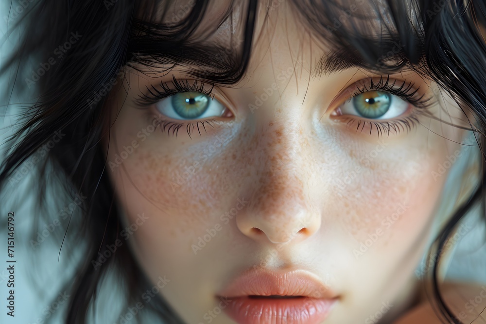 beautiful woman model posing for conceptual photo. woman with black hair and green eyes close up portrait beautiful woman model posing for conceptual photo. woman with black hair and green eyes close up portrait