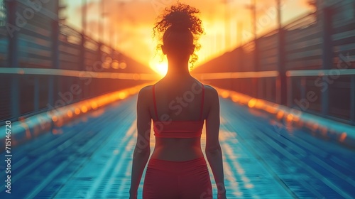 woman standing on a blue bridge