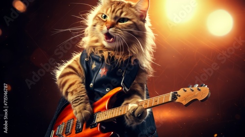 Metalhead cat with guitar. Neural network AI generated art