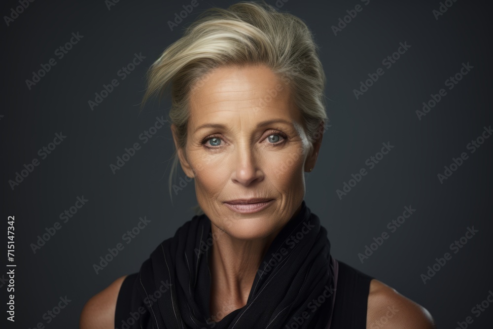 Portrait of a beautiful senior woman with short blond hair and makeup Portrait of a beautiful senior woman with short blond hair and makeup