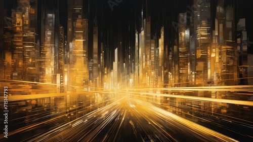 City at speed in golden tones. Neural network AI generated art © mehaniq41