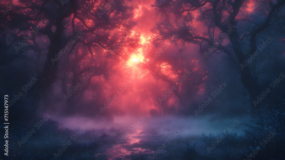 sunset in the forest landscape wallpaper. fire in the forest