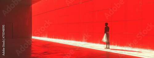 Person Standing in Front of Red Wall