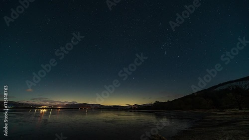 A timelapse of a chilly winters night sky over Bassenthwaite lake in the English Lake District. photo