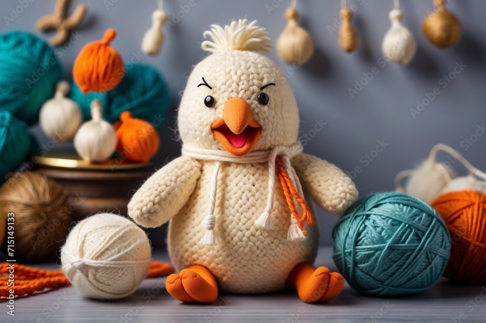 Adorable knitted chicken character