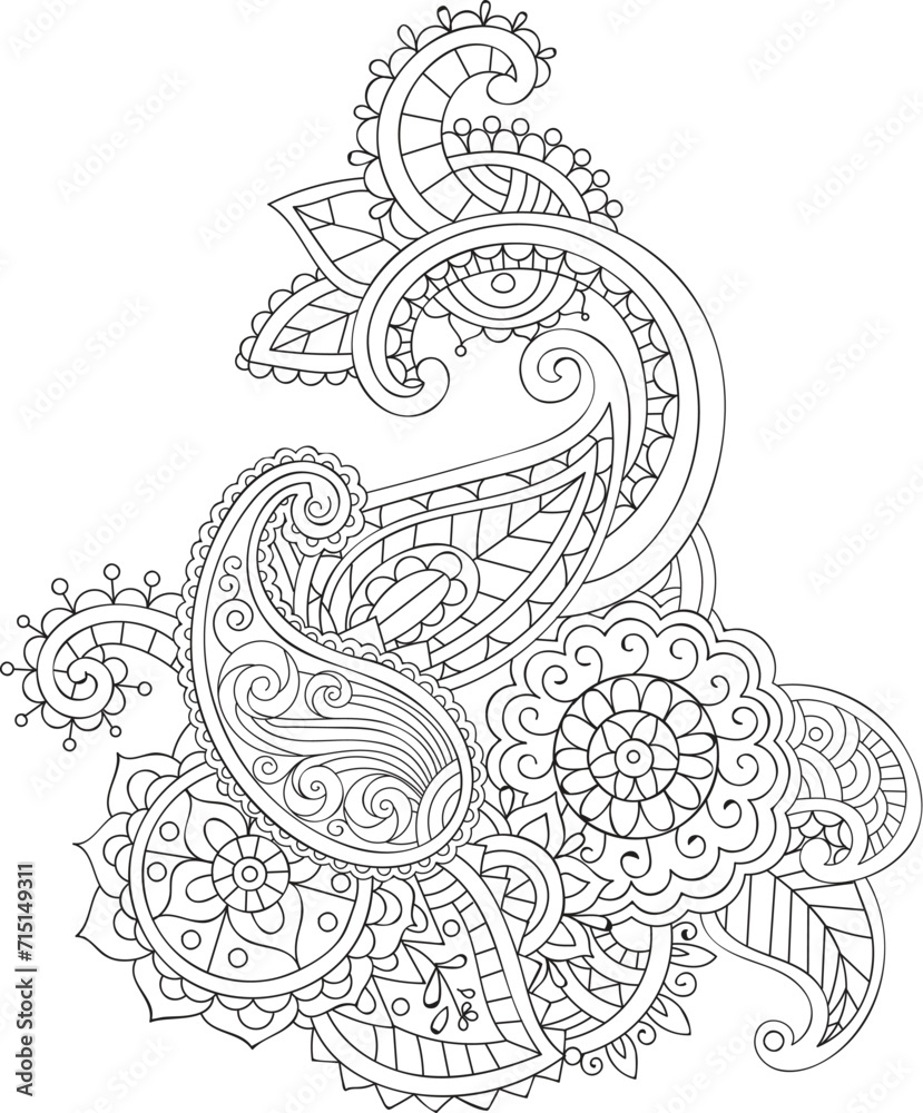Doodle floral pattern in black and white. Page for coloring book: very interesting and relaxing job for children and adults. Zentangle drawing Doodle floral pattern in black and white. Page for coloring book: very interesting and relaxing job for children and adults. Zentangle drawing