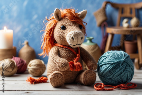 Cute knitted horse character 