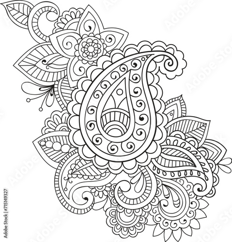 Doodle floral pattern in black and white. Page for coloring book: very interesting and relaxing job for children and adults. Zentangle drawing