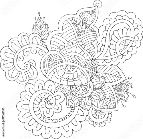 Doodle floral pattern in black and white. Page for coloring book: very interesting and relaxing job for children and adults. Zentangle drawing