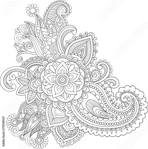 Doodle floral pattern in black and white. Page for coloring book: very interesting and relaxing job for children and adults. Zentangle drawing