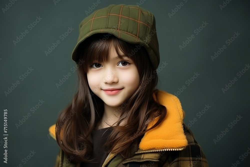 A portrait of a cute little girl in a cap and coat. A portrait of a cute little girl in a cap and coat.