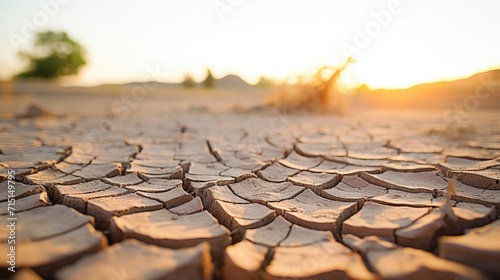 Detailed image of a cracked riverbed, depicting the consequences of dry spells caused by climate change.