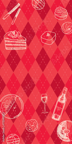 アーガイル柄とお菓子のバレンタイン背景素材