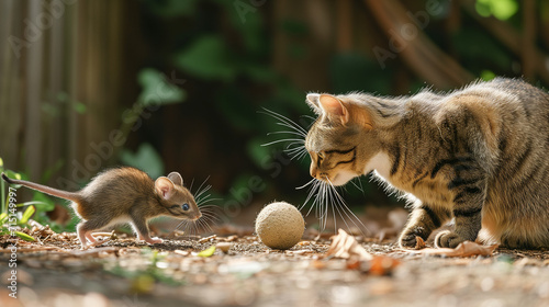 Unexpected Playmates: A Cat and Mouse Game in the Yard photo