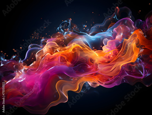 Colorful Liquid and Smoke Floating on Dark Background. Neon Smoke Wallpaper. Scattered Color Spectrum