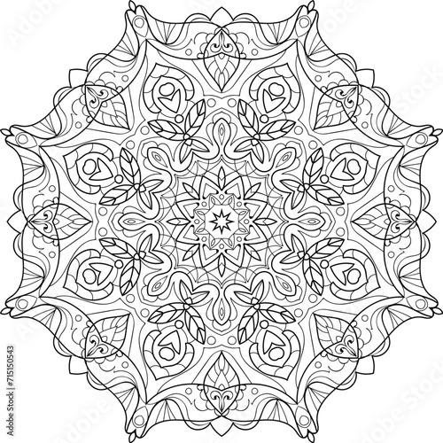 Mandala for coloring book page for kids and adults. Patterned Design Element. Zentangle style