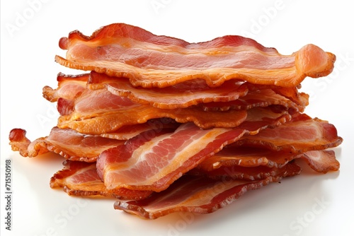 Crispy bacon strips isolated on white background for cooking and food concepts