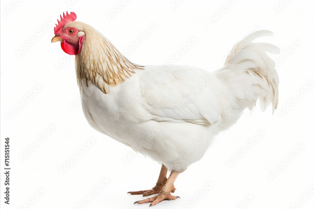 Close up of a plump chicken isolated on a pure white background for stock photo usage Close up of a plump chicken isolated on a pure white background for stock photo usage
