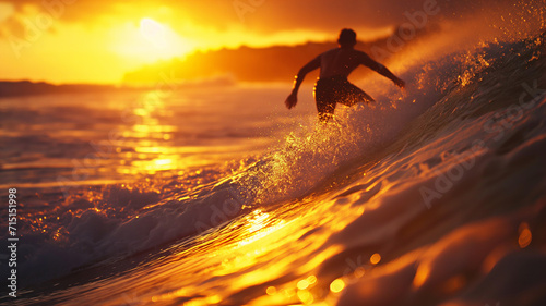 A professional surfer shown in silhouette while surfing in the wave tube in hawaii at sunset. © Creative-Touch