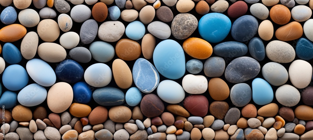 Close up of vibrantly colored beach pebbles with smooth textures under radiant sunlight Close up of vibrantly colored beach pebbles with smooth textures under radiant sunlight