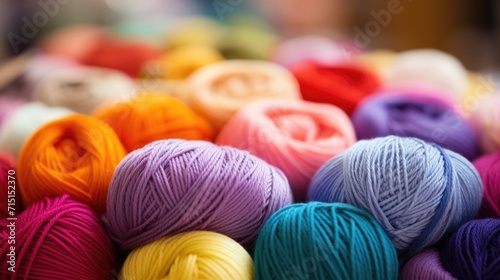 Closeup of colorful yarns and needles used in the art of knitting.
