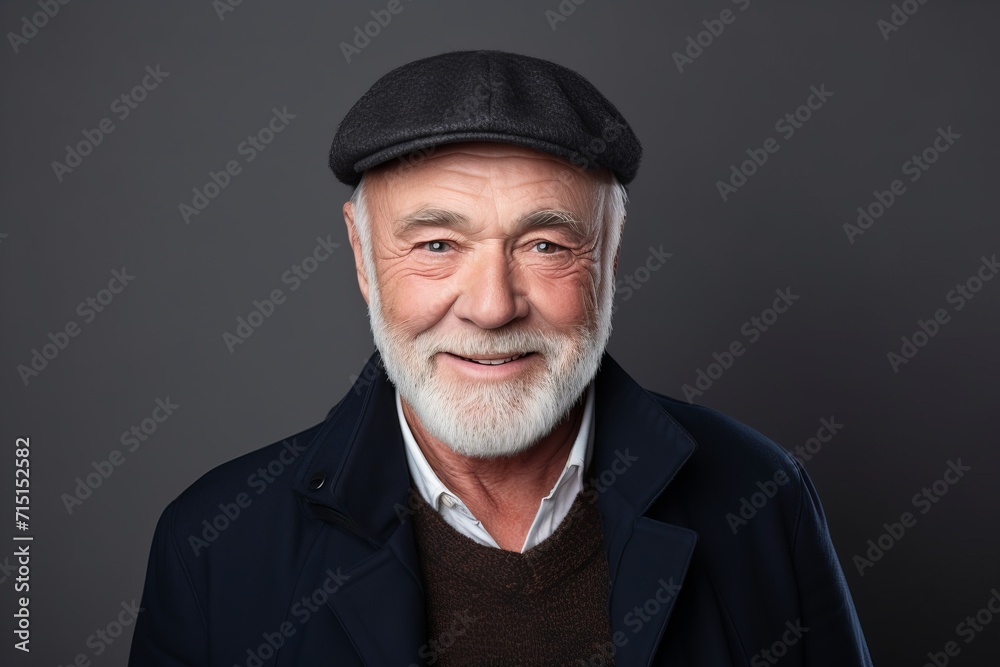 Portrait of a senior man in a cap. Isolated on grey background. Portrait of a senior man in a cap. Isolated on grey background.