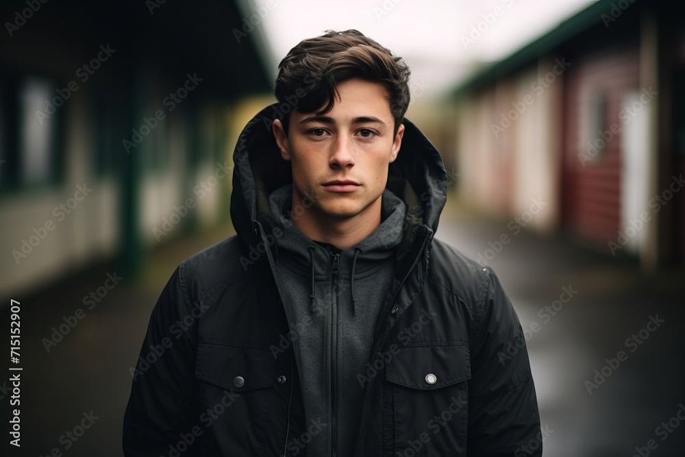Portrait of a handsome young man in a black jacket on the street Portrait of a handsome young man in a black jacket on the street