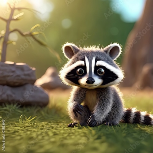 3D Style of a Racoon in the Forest for World Wildlife Day Background © ellenilham