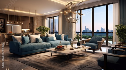 Interior design of modern living room with elegant color palette 