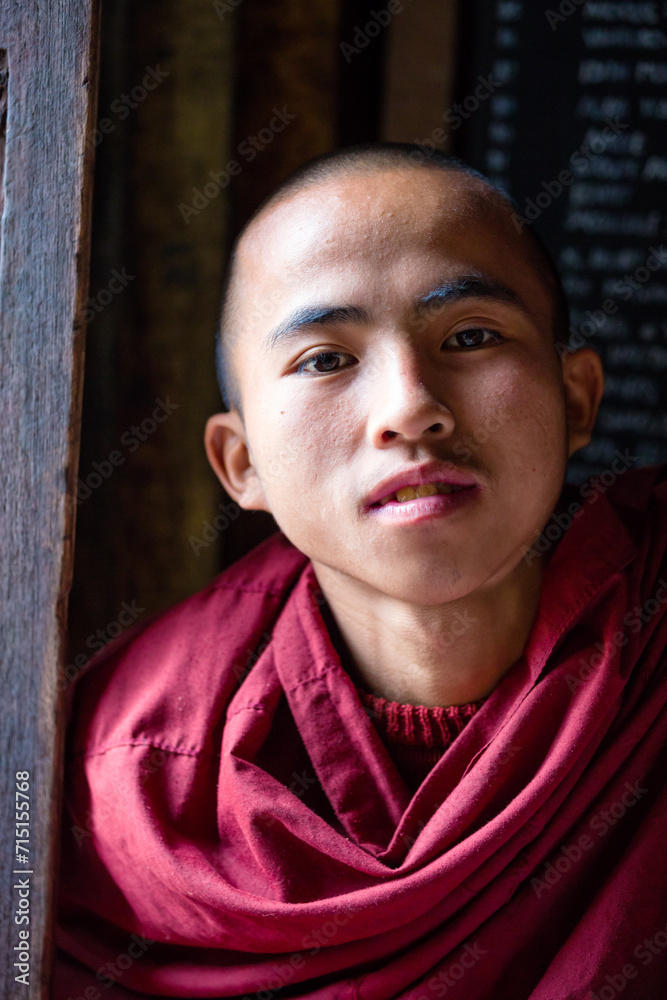 Portrait of young burmese buddhist monk, Myanmar