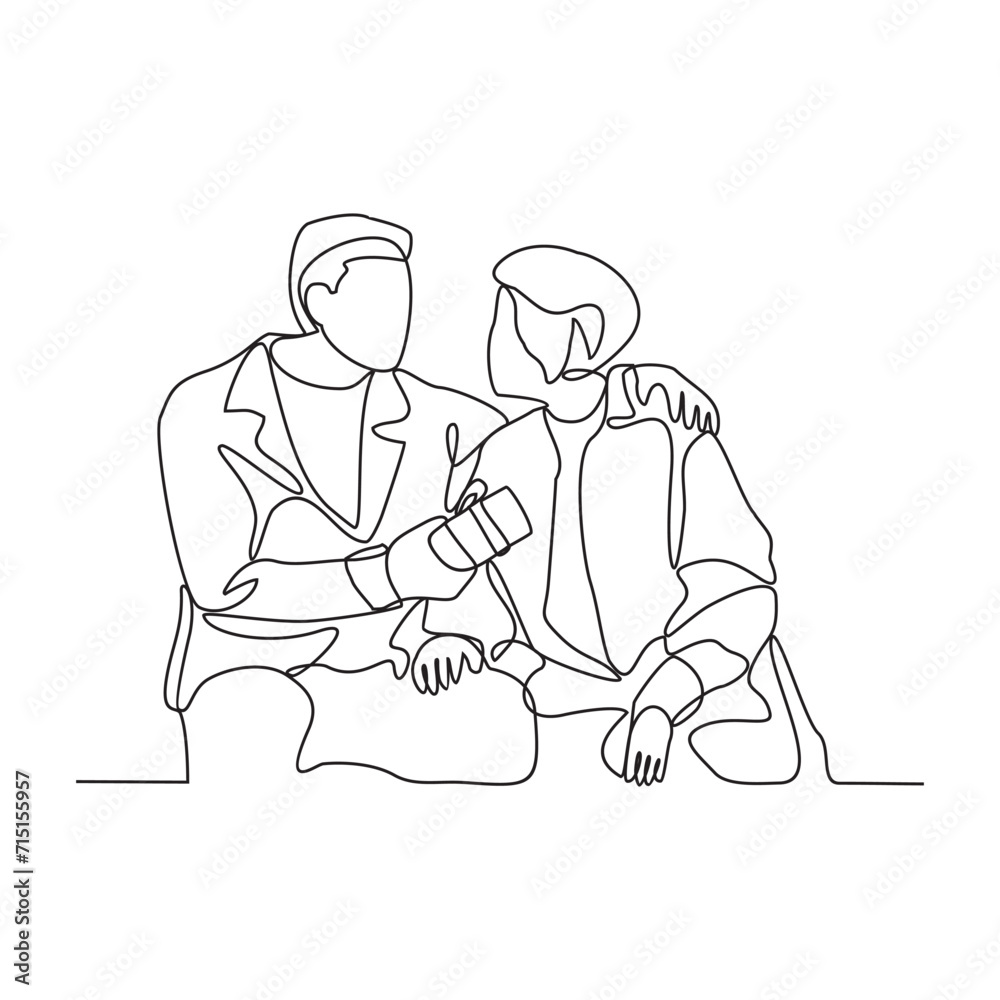 One continuous line drawing of give a gift to your girlfriend on her birthday or any other occasion vector illustration. Sweet couple activity illustration in simple linear style vector concept.