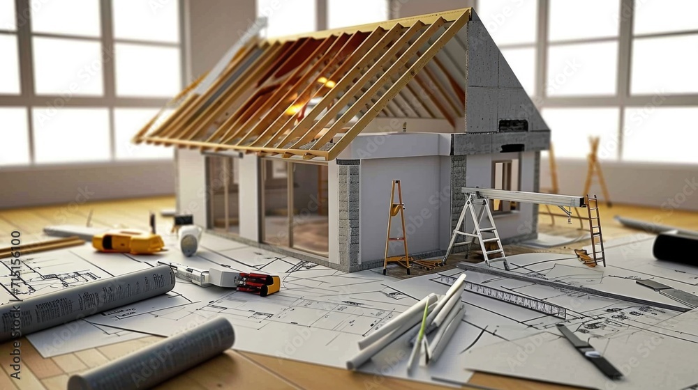 Scaled replica house with digital schematics, redesign plans,