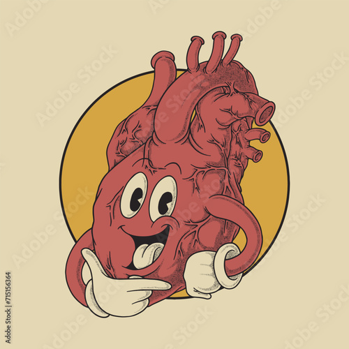 cartoon happy heart with retro style