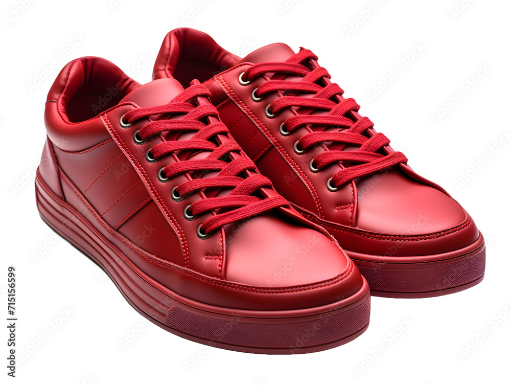 Red Sneakers Isolated on Transparent Background. Fashionable Casual Shoes for Shoe Shop Ad Design Red Sneakers Isolated on Transparent Background. Fashionable Casual Shoes for Shoe Shop Ad Design